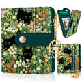 Black Cat Floral Rfid Women Wallet, Small Slim Thin Credit Card Wallet, PU Leather Bifold Cash Zipper Coin Pocket ID Window for Female Ladies Teen