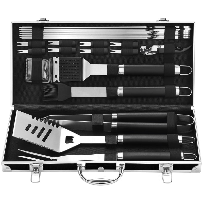 Grilljoy BBQ Accessories Grill Tools Set - 22PCS Stainless Steel Barbecue Grill Accessories for Outdoor Grill with Black Aluminum Case - Grilling