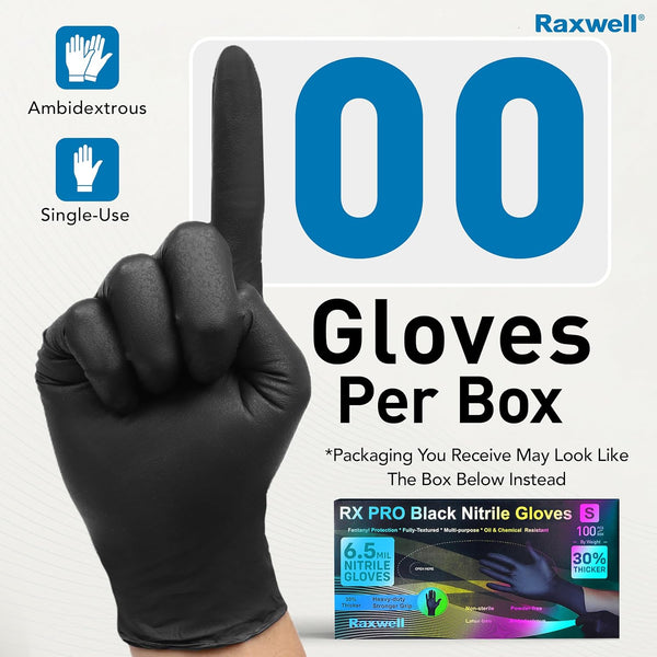 Raxwell Heavy Duty Disposable Gloves Latex Free | 6.5 Mil Black Nitrile Gloves X-Large | 100 Count Powder Free & Chemical Resistant | Food Grade,