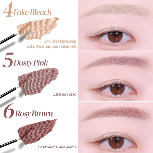 Espoir the Brow Color Fixing Cara #6 Rosy Brown 0.1 Fl Oz | Easy Fixing without Clumping | Long Lasting Smudgeproof Eyebrow Mascara | Soft Mood