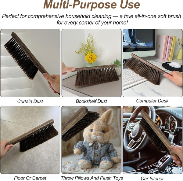 Wood Dusting Brush, Handheld Soft Bristle Cleaning Broom for Furniture, Car, Couch, Bed, Clothes, and More