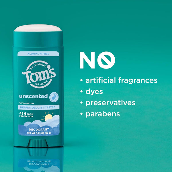 TomâS of Maine Unscented Natural Deodorant for Women and Men, Aluminum Free, 3.25 Oz