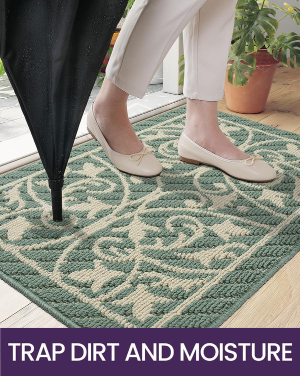 DEXI Front Door Mat Entryway, inside Entrance Doormat, Non Slip Washable Entry Mats, 19.5X31.5,Dark Sea Green