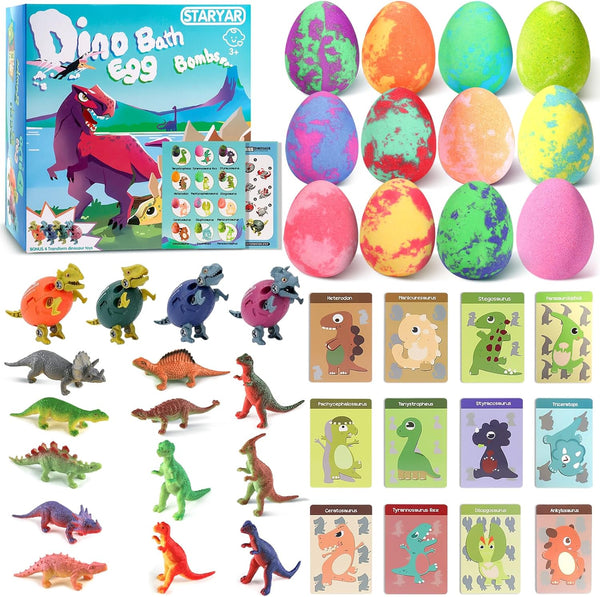 Bath Bombs for Kids with Surprise Toys inside - 16 Pack Organic Dinosaur Eggs Bath Bombs Gift Set, Dino Eggs, Dinosaur Toys for Kids 3 4 5 6 7 8 9