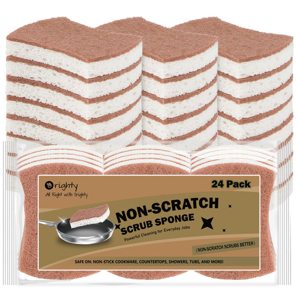 Orighty Non-Scratch Scrub Sponge, 24-Pack, Cellulose Kitchen Scrubber Sponges, Ideal for Kitchen Cleaning, Non-Stick Cookware, Washing Dishes,
