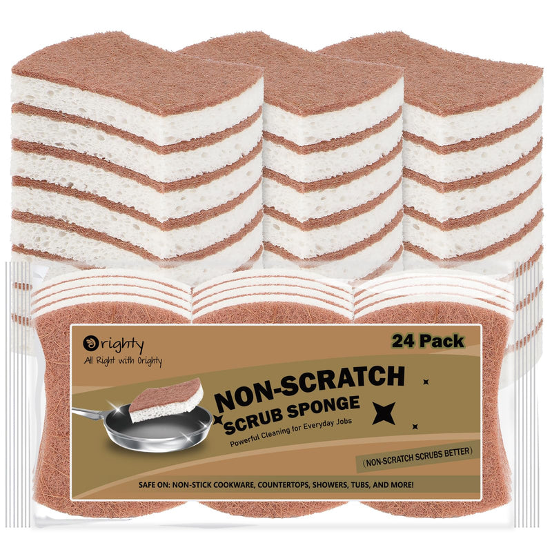 Orighty Non-Scratch Scrub Sponge, 24-Pack, Cellulose Kitchen Scrubber Sponges, Ideal for Kitchen Cleaning, Non-Stick Cookware, Washing Dishes,