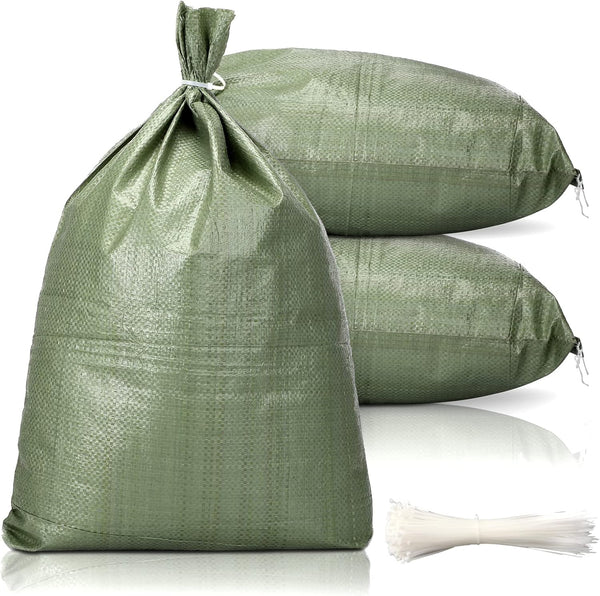 Shappy 100 Pieces Empty Sandbag Heavy Duty Flooding Outdoor Woven Polypropylene Sand Bags with Solid Ties for UV Protection Emergency Situation