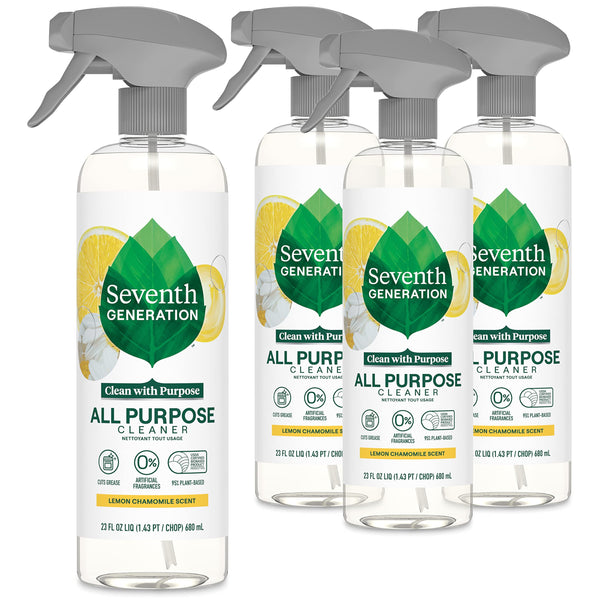 Seventh Generation All Purpose Cleaning Spray Surface Cleaner Lemon Chamomile Scent Cuts Grease 23 Oz, Pack of 4