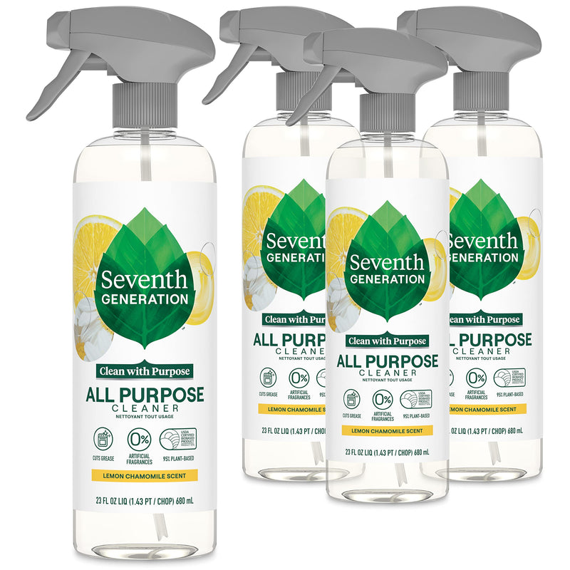 Seventh Generation All Purpose Cleaning Spray Surface Cleaner Lemon Chamomile Scent Cuts Grease 23 Oz, Pack of 4