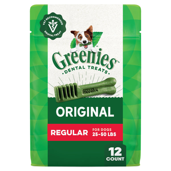 Greenies Original Regular Natural Dental Care Dog Treats, 12 Oz. Pouch (12 Treats)