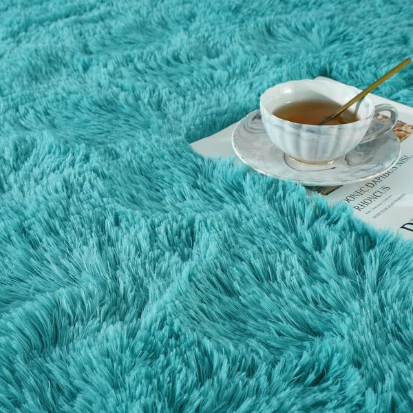 Ompaa Soft Fluffy Area Rug for Living Room Bedroom, 4X6 Teal Blue Plush Shag Rugs, Fuzzy Shaggy Accent Carpets for Kids Girls Rooms, Modern