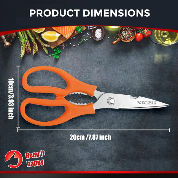 Kitchen Shears, Multi-Function Heavy Duty Dishwasher Safe Poultry Shears, Food Grade Stainless Steel Sharp Utility Scissors for Food, White