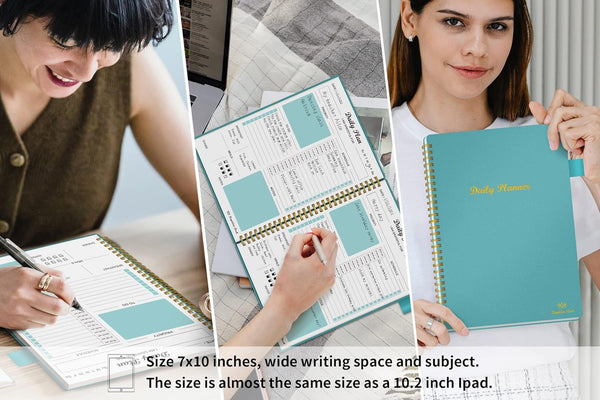 Daily Planner Undated, to Do List Notebook with Hourly Schedule Calendars Meal, Spiral Appointment Organizers Notebook for Man/Women, Pocket,Pen