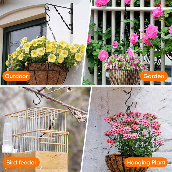 6 Inch Heavy Duty S Hooks, Large S Hook for Hanging Plants, Vinyl Coated S Hook 6 Pack Sturdy Non Slip Black S Hooks for Hanging Closet,Bird