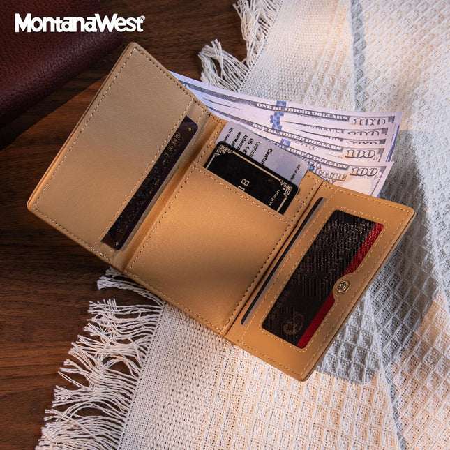 Montana West Wallet Women Small Trifold Wallet RFID Blocking Minimalist Wallets with ID Window Khaki