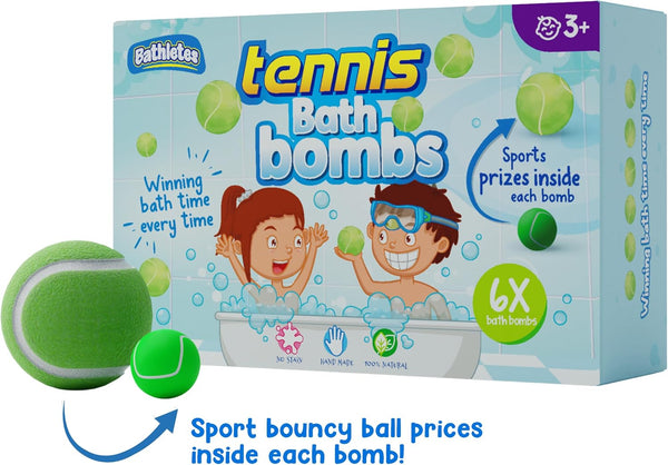 6Pc Sporty Kids Bath Bombs with Surprise inside - Girls & Boys Bath Toys W/ 6 Sports Prizes - Perfect for Birthdays, Holidays -Toddlers 3+