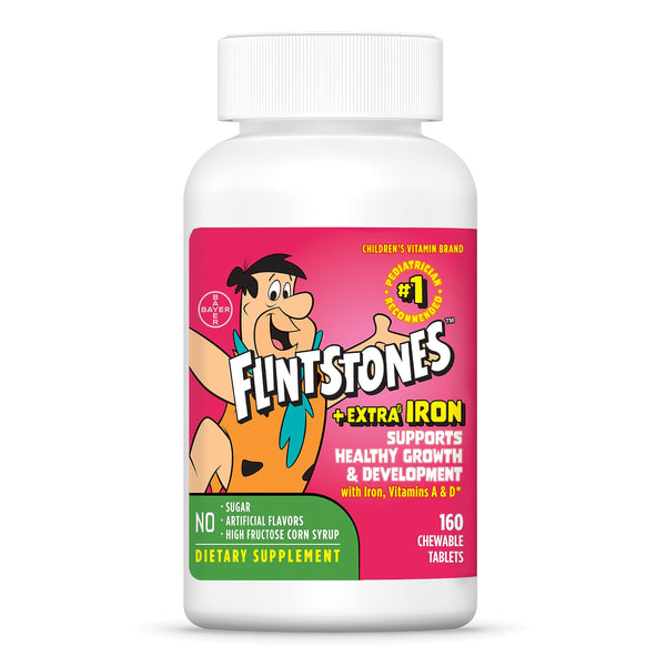 Flintstones Vitamins Chewable Kids Multivitamin with + Extra Iron for Toddler & Kid with Vitamin C, D, Vitamin B12, 160 Count (Packaging Will
