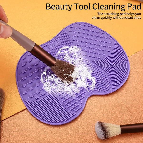 2 Pcs Silicone Make up Brush Cleaning Mat, Makeup Brush Cleaner Mats, Cosmetic Cleaning Pads, Portable Washing Tool with Suction Cup for Makeup