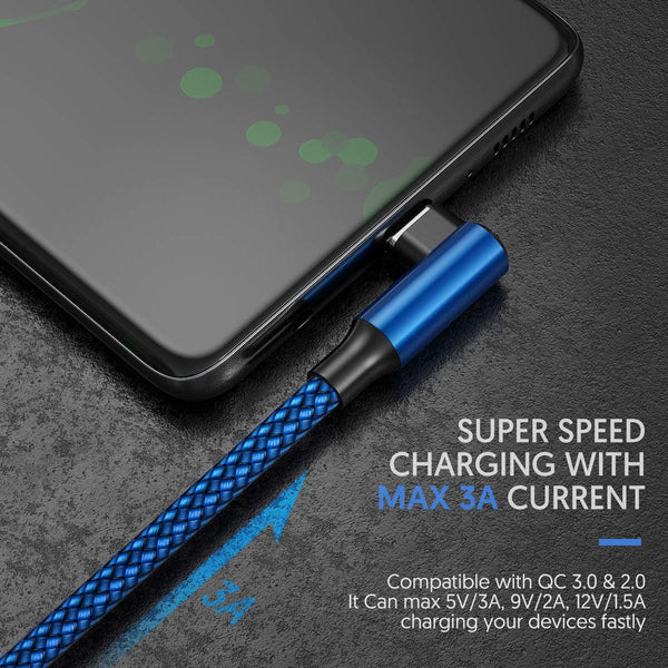 USB C Cable 90 Degree Right Angle[2Pack 10FT], USB a to Type C Nylon Braided Fast Charging Cable for Samsung Galaxy S22 Ultra/S22+/S22/S21, Note