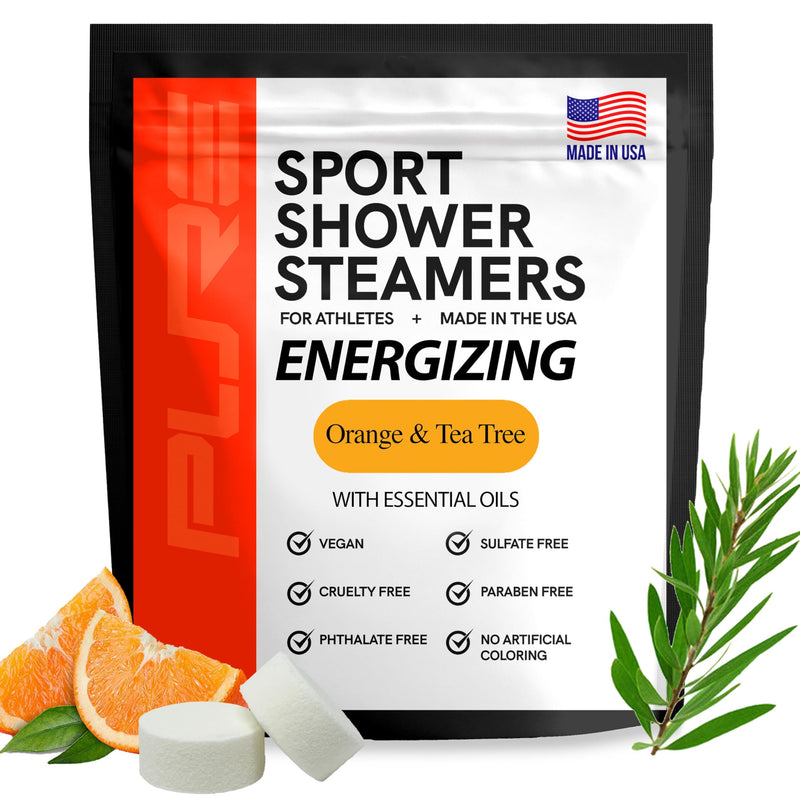 Pure Energizing Sport Shower Steamers - Natural Orange and Tea Tree Essential Oils, Made in USA, FatherâS Day Gifts, Energy Boost for Athletes,