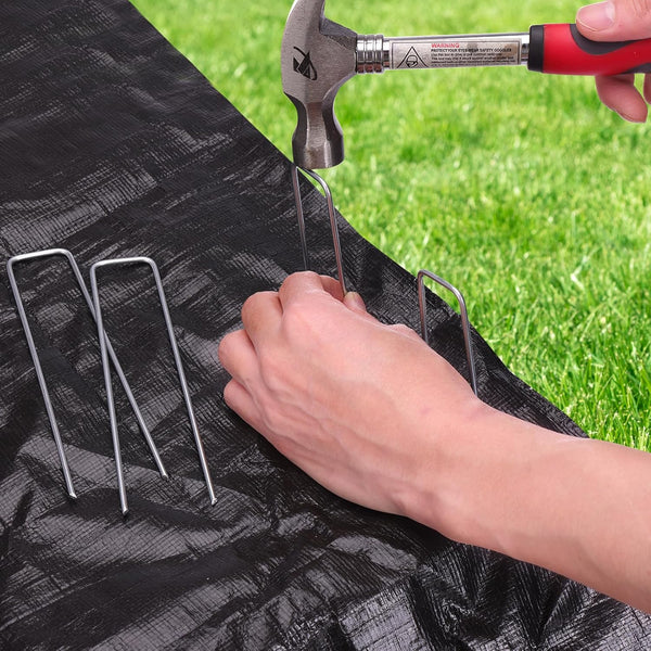 Hongway 6 Inch 25Pcs Landscape Staples, 11 Gauge Galvanized Garden Stakes and U-Shaped Pins for Landscaping Fabric Weed Barrier Irrigation Tubing