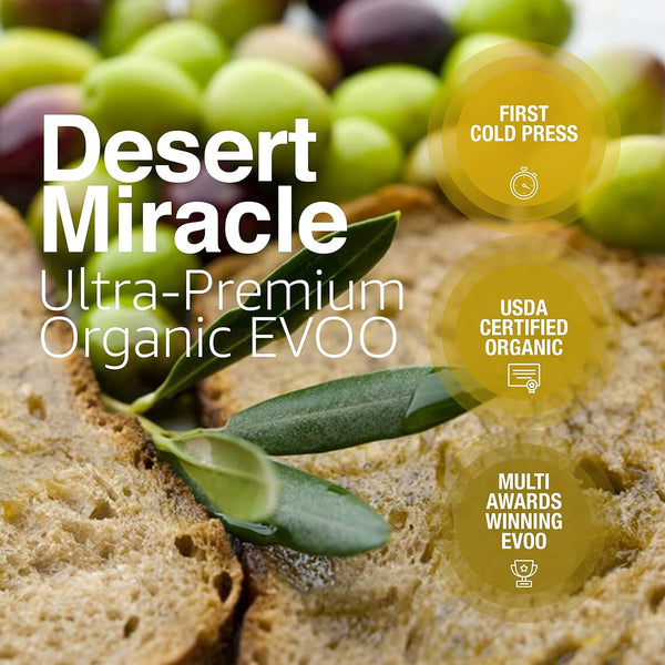 DESERT MIRACLE Cold Pressed Polyphenol Rich Moroccan Olive Oil, Extra Virgin Olive Oil with High Polyphenols, Organic, First Cold Pressed EVOO