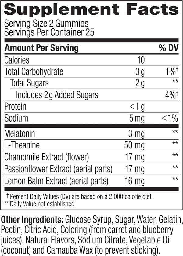 OLLY Sleep Gummy, 3 Mg Melatonin, L-Theanine, Chamomile, Lemon Balm, Sleep Aid, Blackberry, 50 Count