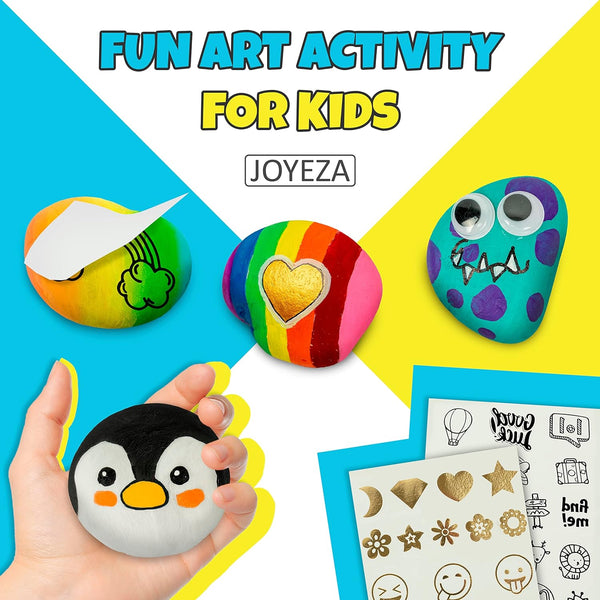 JOYEZA Rock Painting Kit Deluxe, Arts and Crafts for Girls Boys Age 6+, 12 Rocks Tween Gift Art Set, Waterproof Paints, Craft Kits Art Supplies,