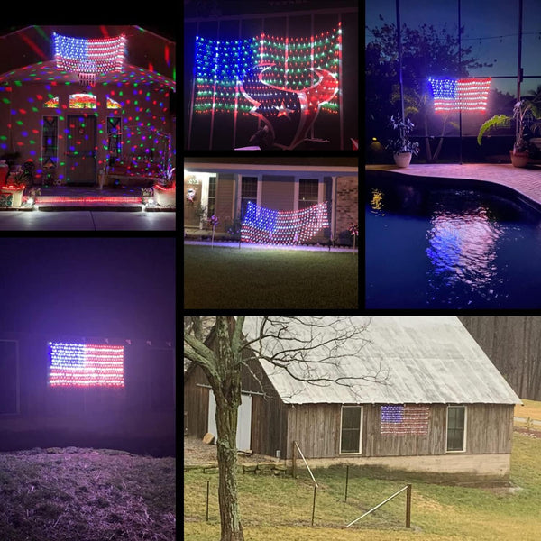 HYH American Flag Lights with 420 Super Bright Leds Waterproof Led Flag Net Light of the United States for Memorial Day,Yard,Garden