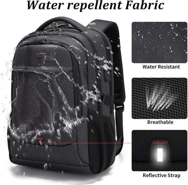DUSLANG 17 Inch Laptop Backpack for Travel Water Resistant College Backpack for Men/Women Laptop Bag with USB Charging Port and Clear Cosmetic