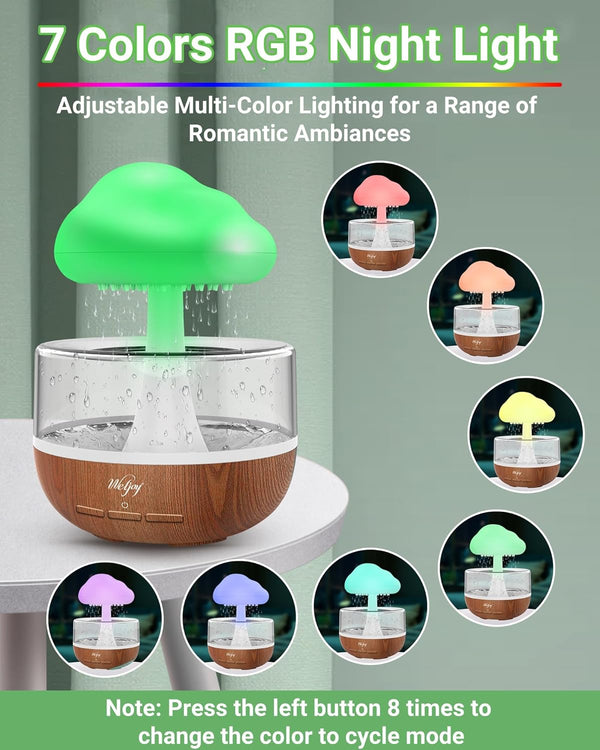 Weljoy Zen Raining Cloud Night Light Aromatherapy Essential Oil Diffuser Micro Humidifier Desk Fountain Bedside Sleeping Relaxing Mood Water Drop