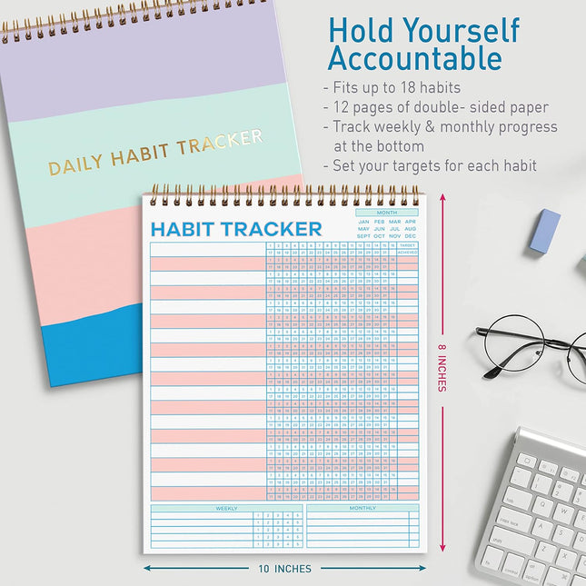 S&O Striped Habit Tracker Calendar - 24 Month Daily task Journal - Undated Routine Planner with Personalized Goal Chart 