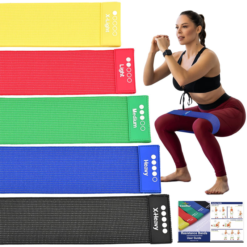 Resistance Bands for Working Out - 5 Exercise Bands Set with Workout Guide - Fabric Elastic Bands for Physical Therapy - Fitness Bands Ideal for