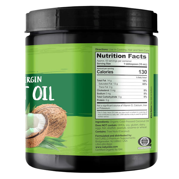 NATURELO Coconut Oil - Multi-Purpose Extra Virgin Coconut Oil for Skin, Organic Coconut Oil for Cooking, Unrefined Coconut Oil for Hair 32 Oz