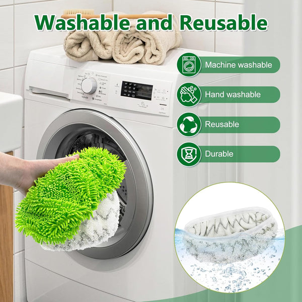 4 Pack Reusable Mop Pads Compatible with Swiffer Sweeper Mop,Wet Pads Refill & Dry Sweeping Cloths,Chenille & Microfiber Refill Pads for Wood