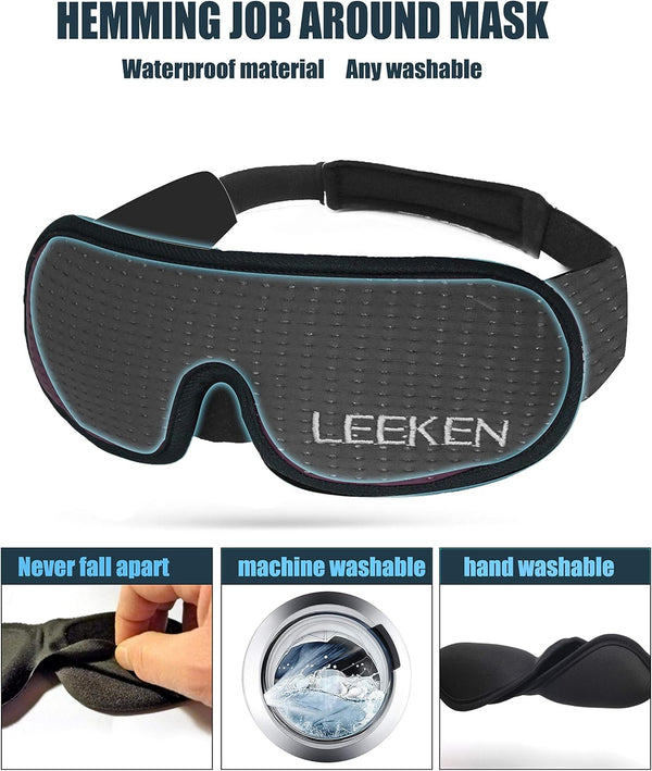LEEKEN 3D Sleeping Eye Mask - 100% Lights Blockout Sleep Mask for Men Women, Cool Sports Fabric Eye Cover for Travel/Nap/Night