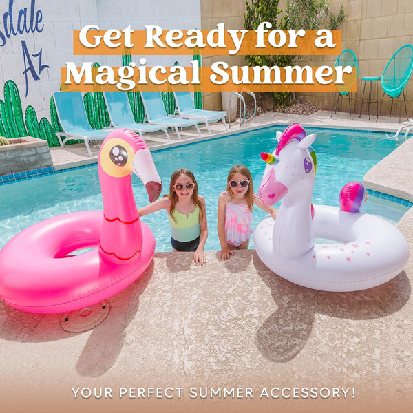 JOYIN 2-Pack Flamingo Unicorn Pool Float - Fun Floaties Inflatable Swimming Pool Tubes Toys Party Decorations, Summer Vacation Lake Beach Floaty