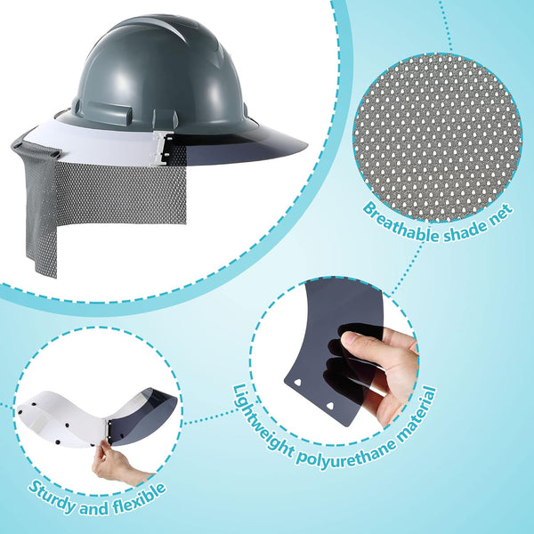 Feekoon Reusable Hard Hat Visor, with Neck Protector Breathable Shade Net Full Brim Hard Hat Sun Shade, Sun Protection Helmet Sun Shade,