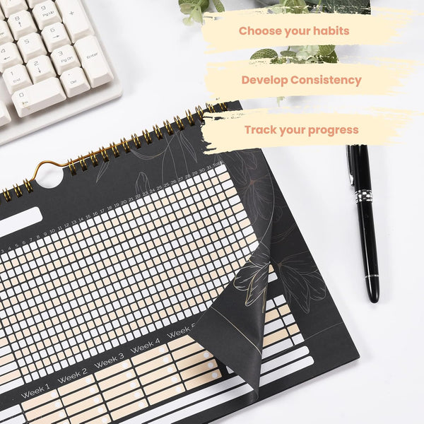 Habit Tracker Calendar: 24-Month Goal Planner with 120GSM Paper and Metallic Spiral - Track Daily, Weekly, and Monthly Tasks in Style with