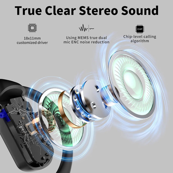 BUGANI Open Ear Headphones, Bluetooth 5.2 Wireless Headphones with Microphone, ENC Clear Talk, Immersive Stereo Sound, Fast Charging, 32H