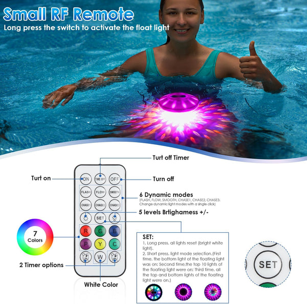 Floating Pool Lights, Pool Light with 6 Dynamic Lighting Effects, IP68 Waterproof Pool Lights That Float, Rechargeable RGB Upper and Lower Color