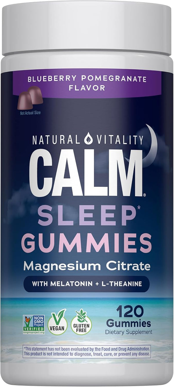 Natural Vitality SLEEP Gummies, Magnesium Supplement with Melatonin and L-Theanine, Vegan, Gluten Free, Helps the Body Ease into Sleep, Blueberry