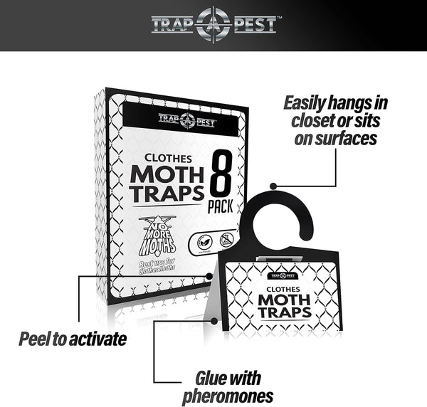TRAP a PEST Clothing Moth Traps - 8 Pack - Non Toxic Moth Traps for Clothes with Pheromone Attractant - Odorless Sticky Traps for Closet, Carpets