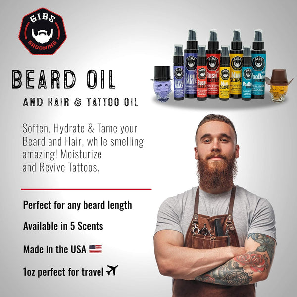 GIBS Signatur Series Skull Hair & Tattoo Oil (Skull Jars) - Softens & Strengthens Beard Growth, Moisturizes Skin
