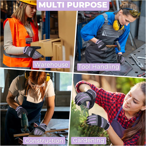 HANDLANDY Women Safety Work Gloves Utility Touch Screen Working Grip Glove for Yardwork Gardening Breathable Mechanic Gloves