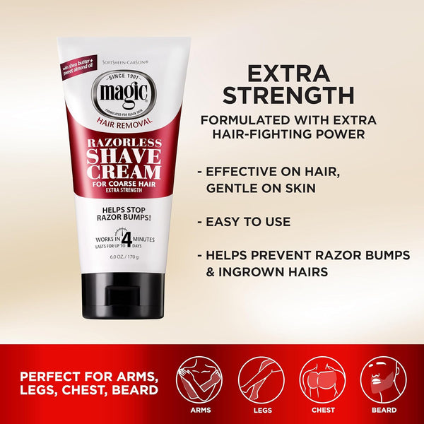 Softsheen-Carson Magic Razorless Shaving Cream, Hair Removal Cream for Body Hair, Extra Strength Depilatory Cream, Works in 4 Minutes for Coarse