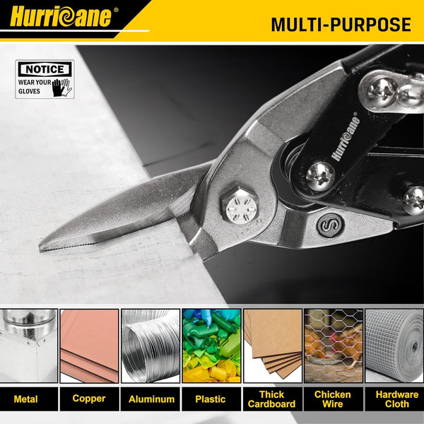 HURRICANE 10 Inch Aviation Tin Snips, Heavy Duty Metal Cutter Shears for Cutting Sheet Metal, Straight Cut, Chrome Vanadium Steel