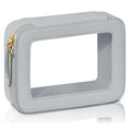 Prite Small Makeup Bag for Women Portable Clear Makeup Bag Cute Mini Waterproof Travel Cosmetic Bag with Gold Zipper for Car Essentials(Grey)