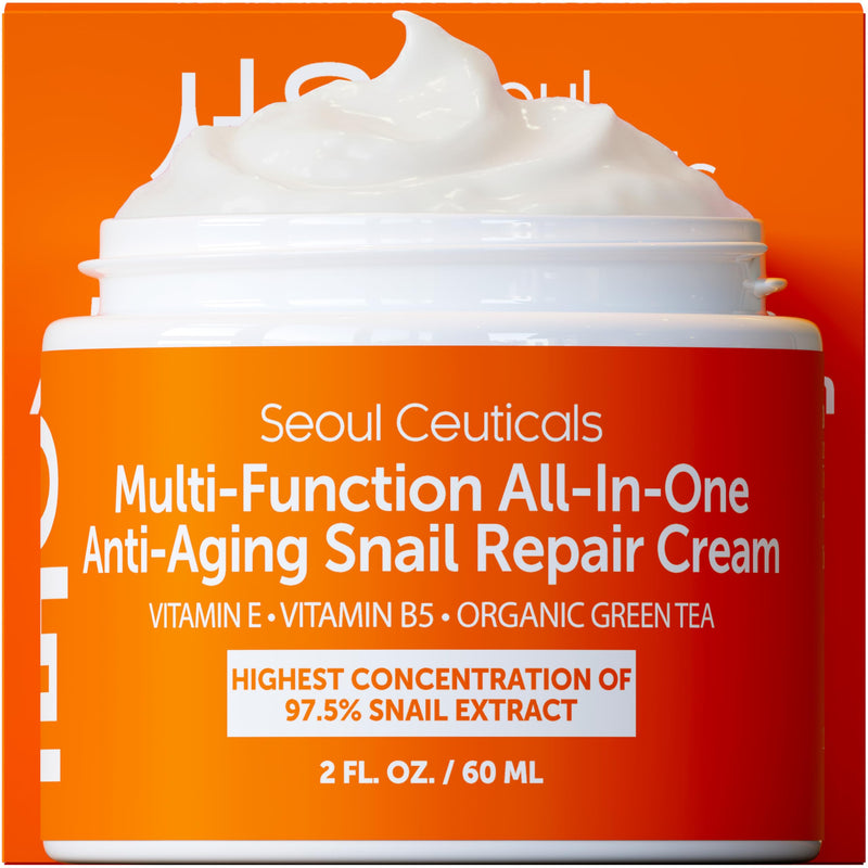 SeoulCeuticals Snail Mucin Moisturizer 97.5% - Korean Skin Care Snail Repair Cream - Day & Night Anti Aging K Beauty Skincare Cruelty Free 2oz 2 Ounce
