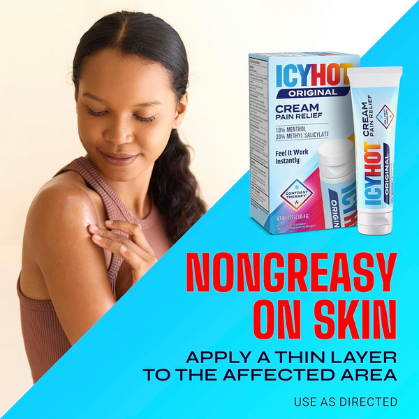 Icy Hot Original Pain Relieving Cream 1.25 Oz. Powerful Pain Relief for Muscles & Joints White